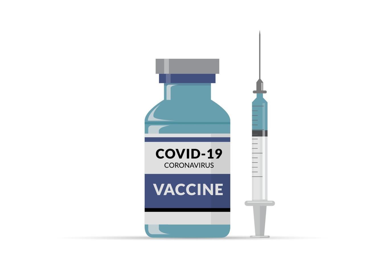 Covid-19 corona virus vaccination with vaccine bottle and syringe injection tool vector