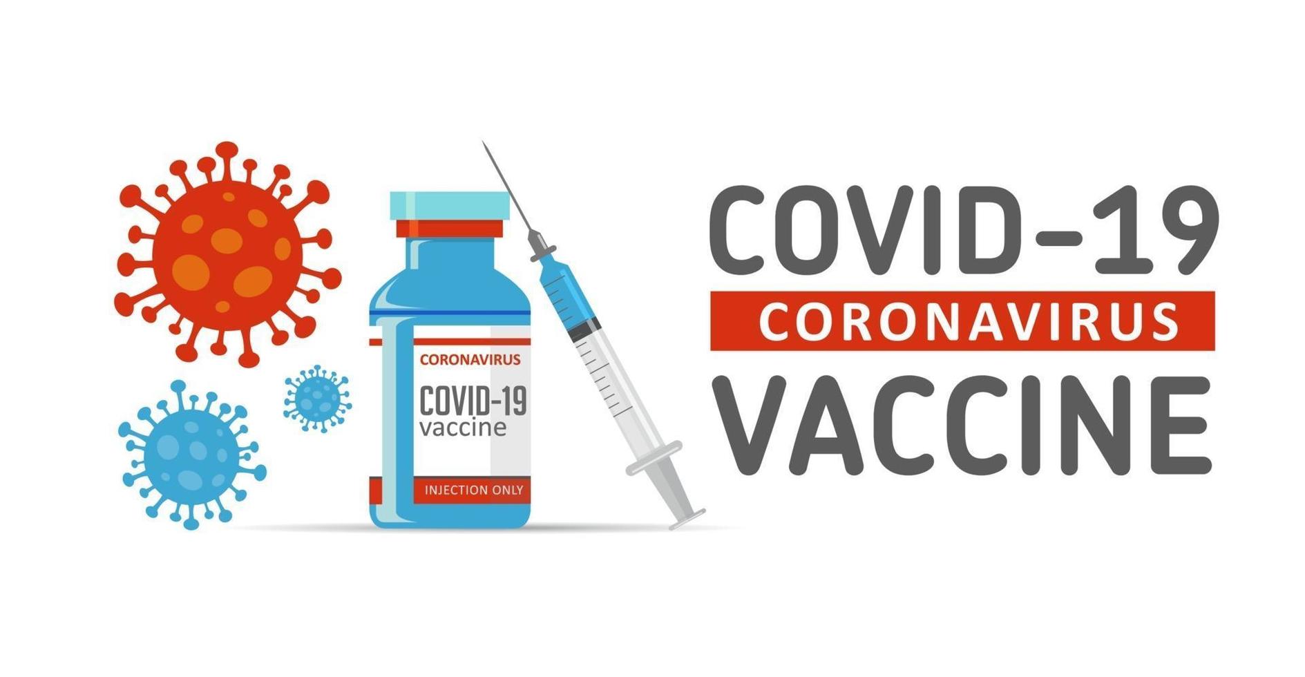 Vacuna contra el virus corona covid-19 con botella de vacuna y herramienta de inyección de jeringa vector