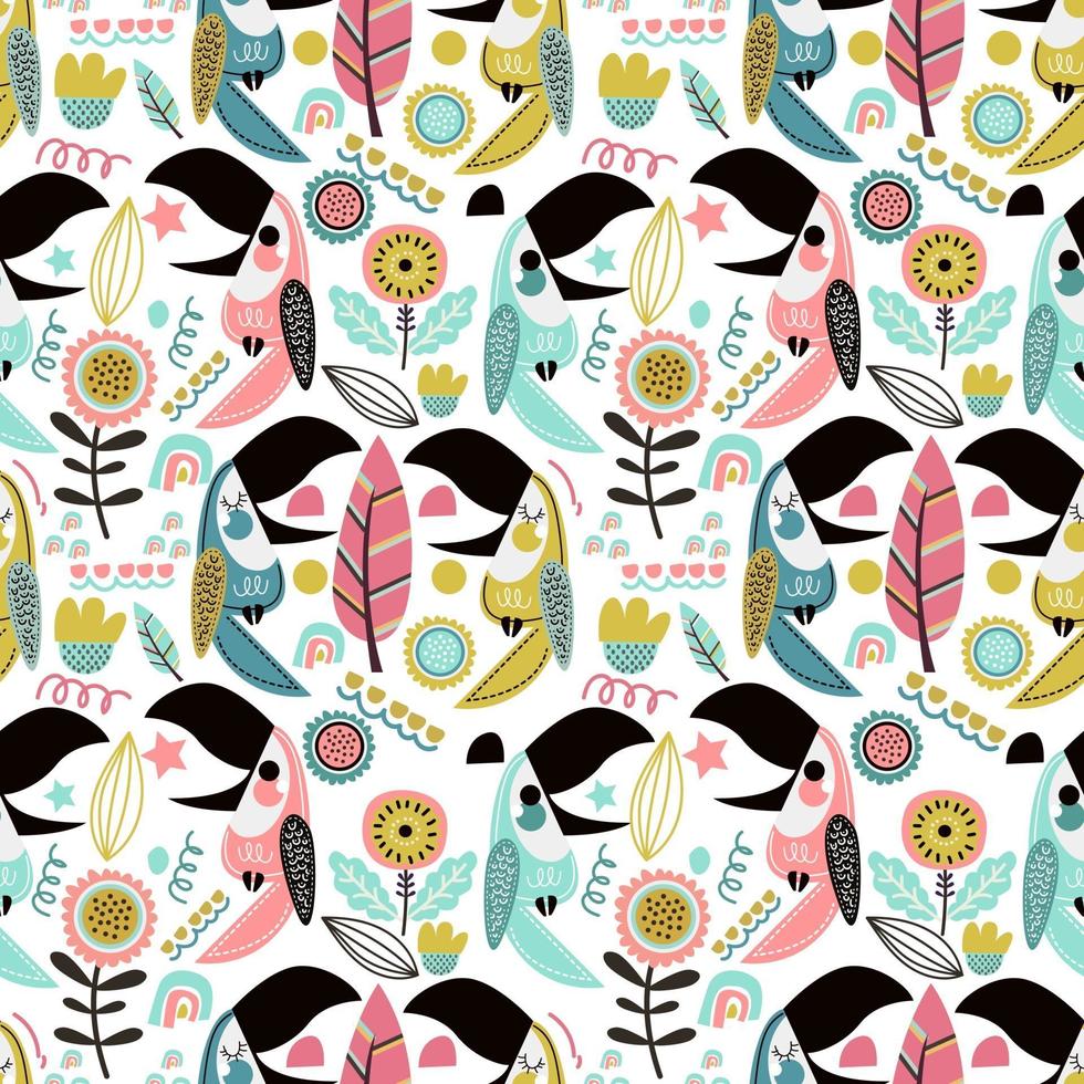 Seamless tropical summer pattern with toucans vector