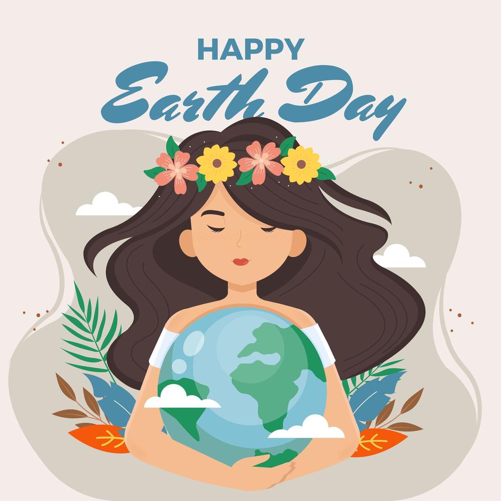 Beautiful Woman Hugging Earth to Protect It vector