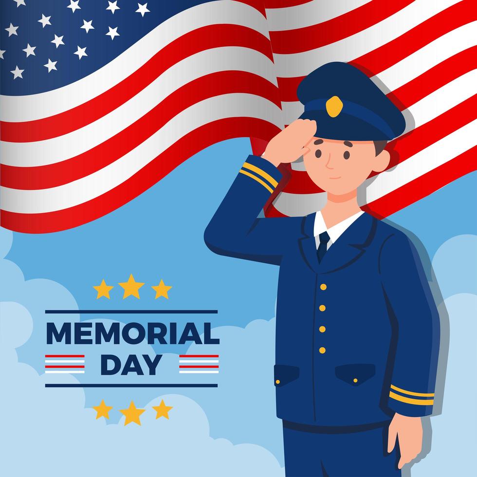 Young Male Officer Saluting During Memorial Day vector