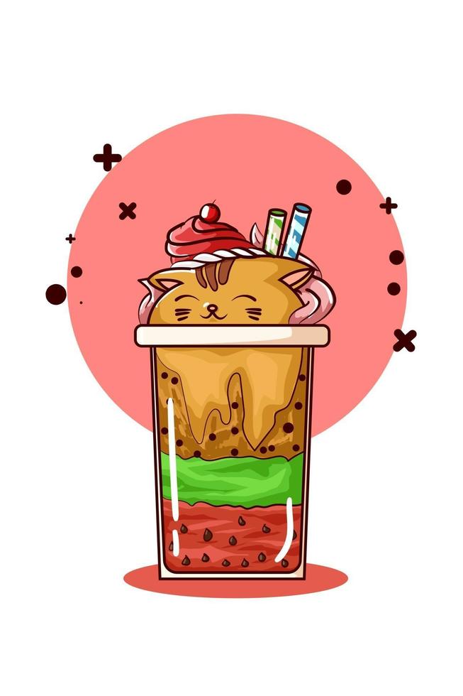 Ilustración de helado en forma de gato vector