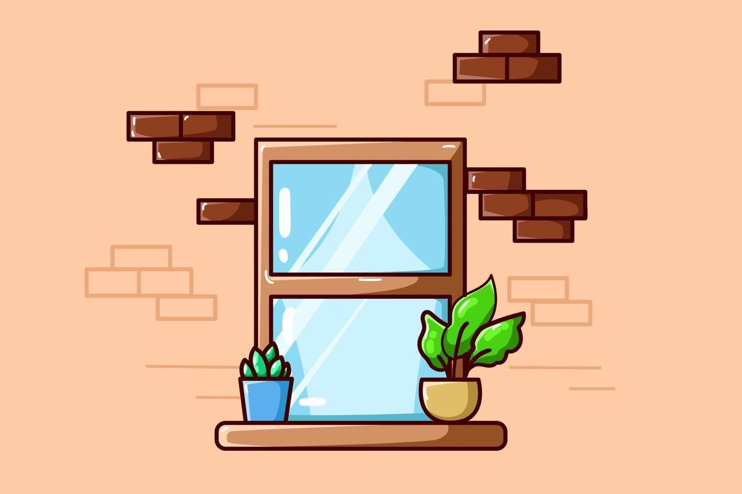 Ilustración de una ventana con algunas plantas. vector