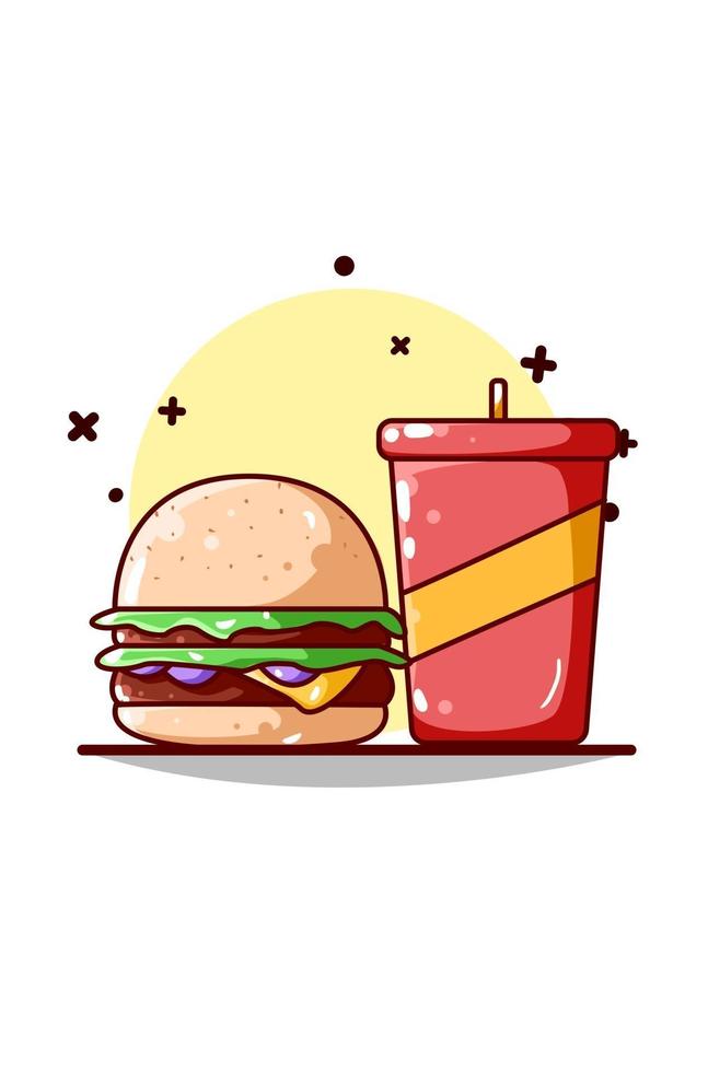 Burger and soft drink illustration vector