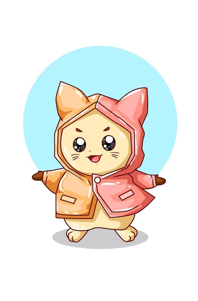 Yellow cat wearing raincoat illustration vector