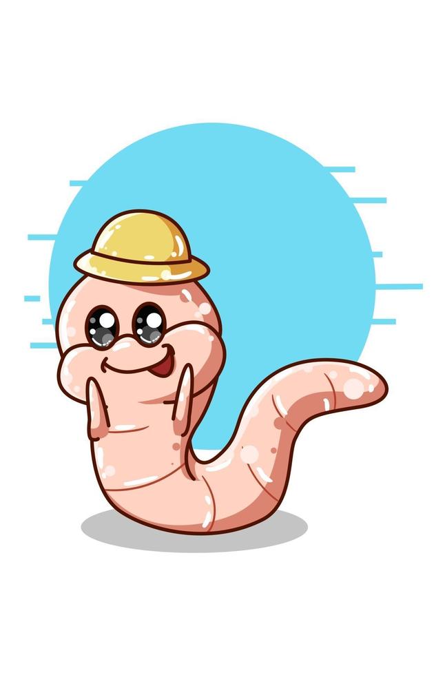 Worm wearing hat illustration vector