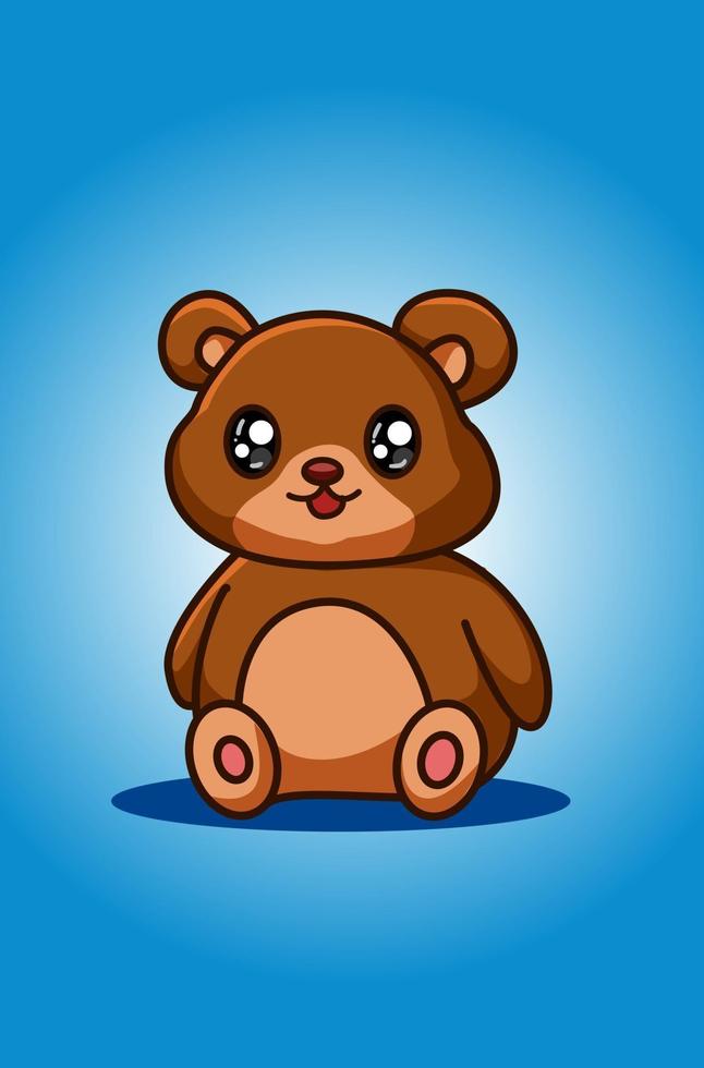 A cute and happy baby bear hand drawing vector