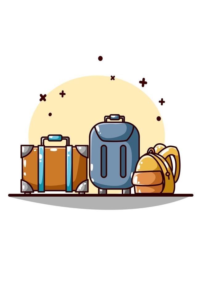 maleta y bolsas para viajar dibujo a mano vector