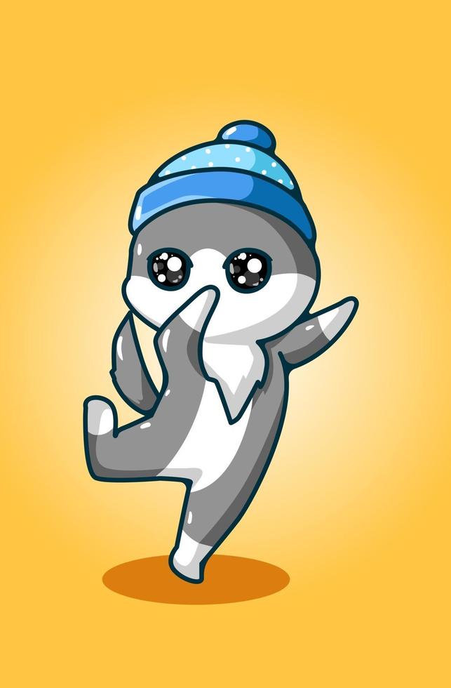 The dancing cat wearing a hat vector
