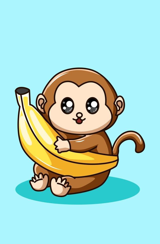 Ilustración de vector de mono y plátano