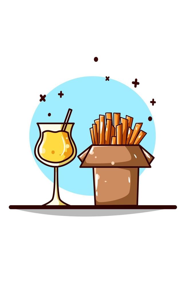 Orange juice and french fries vector