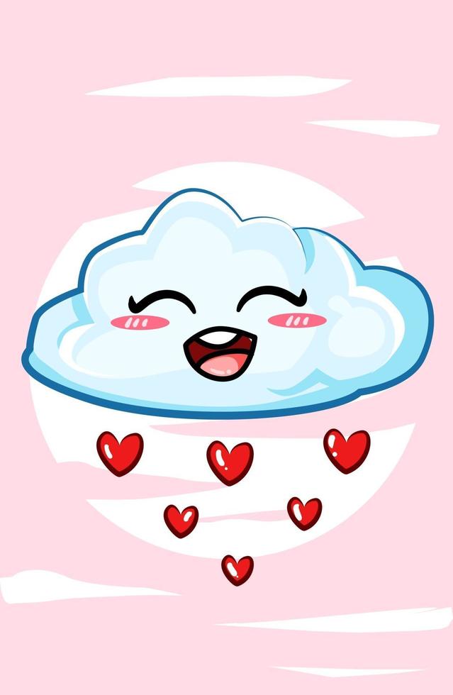 A cute and funny cloud with hearts cartoon illustration vector