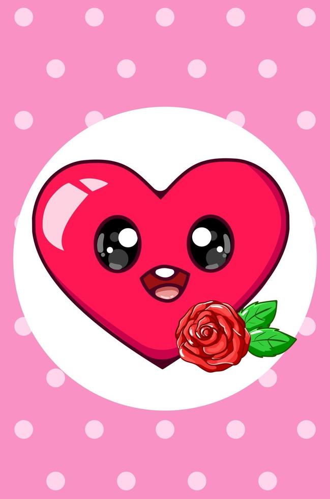A cute big heart with rose cartoon illustration vector