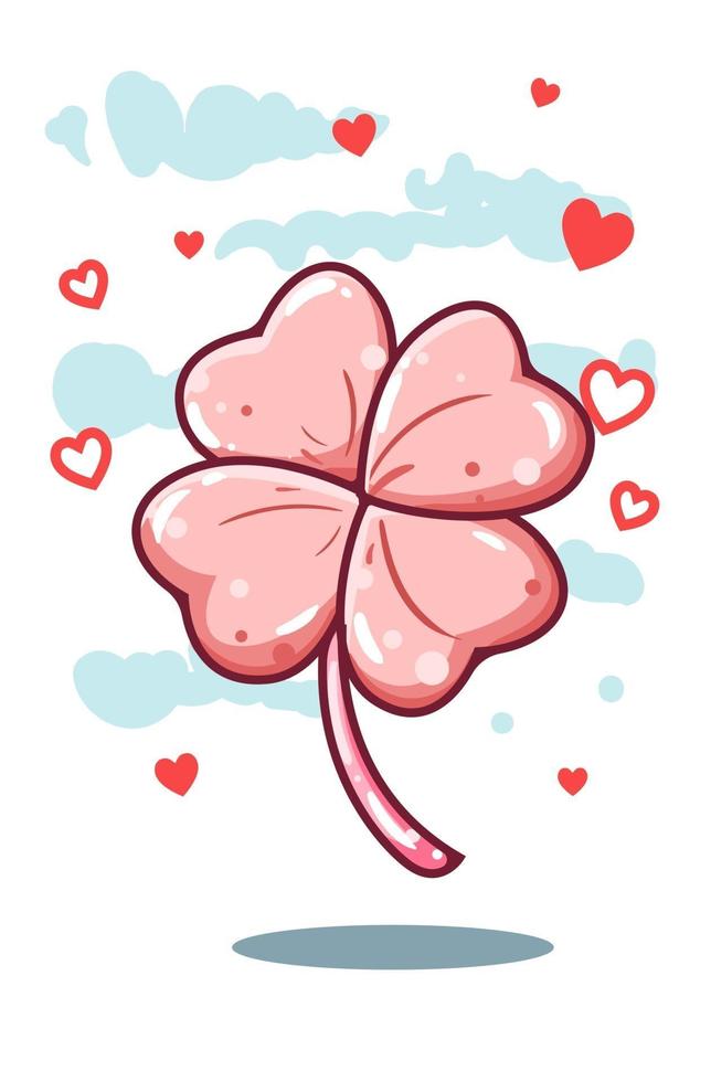 Pink cloverleaf with love cartoon illustration vector