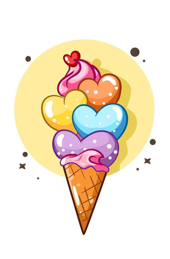 una ilustración de dibujos animados dulce colorido amor helado vector