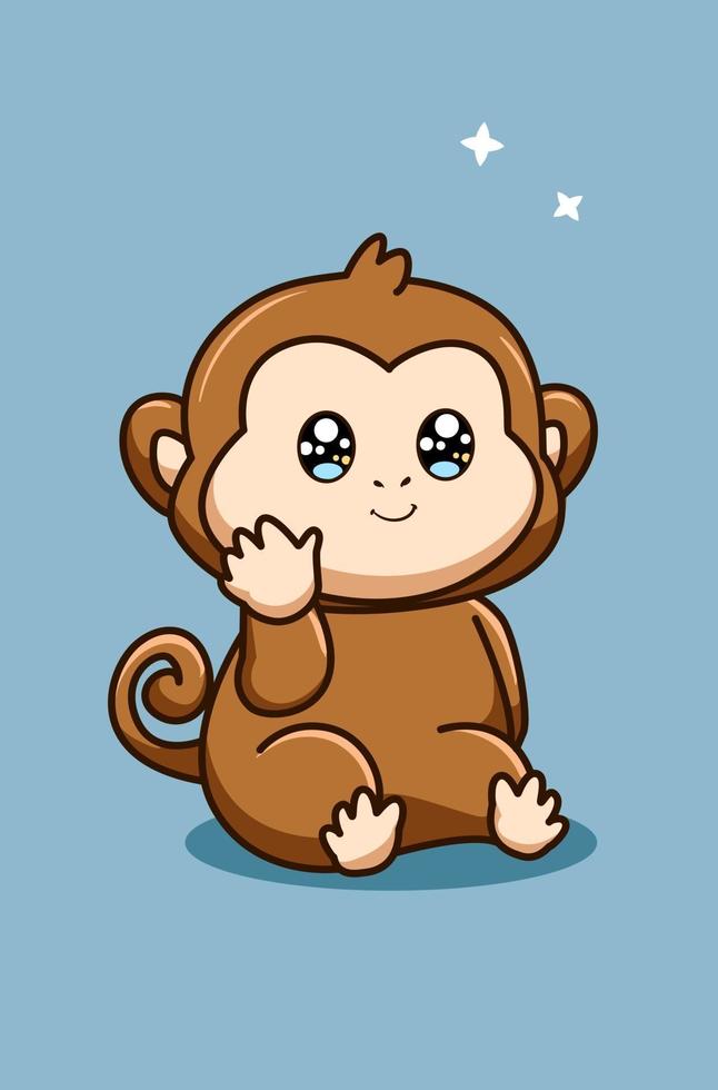 a cute and funny monkey animal cartoon illustration vector