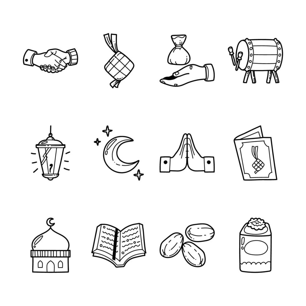 paquete de iconos de eid mubarak dibujado a mano vector