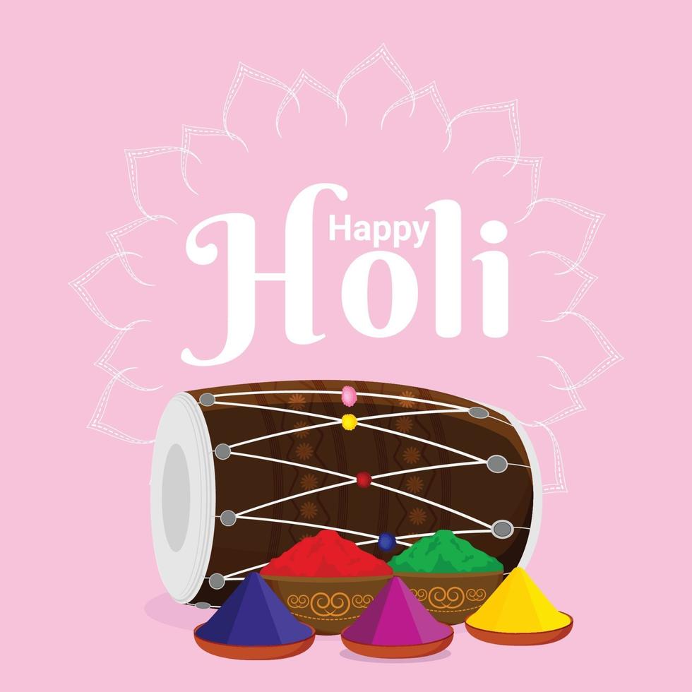 Creative illustration of happy holi with color bowl and colorgun vector