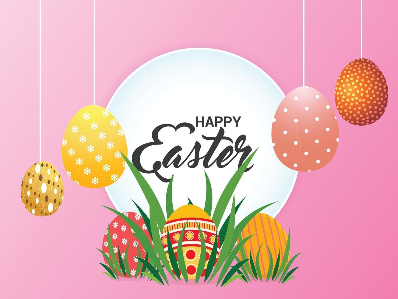 Happy easter background with colorful easter eggs and bunny vector