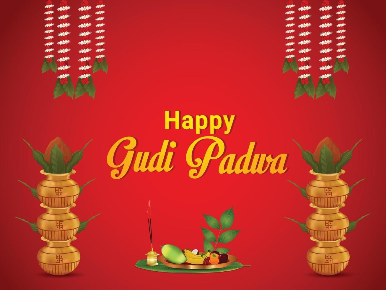 Traditional kalash of happy ugadi and gudi padwa vector