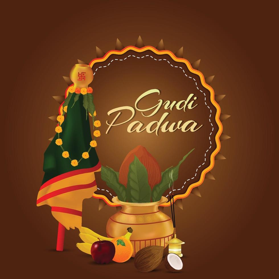 Traditional kalash of happy ugadi and gudi padwa vector