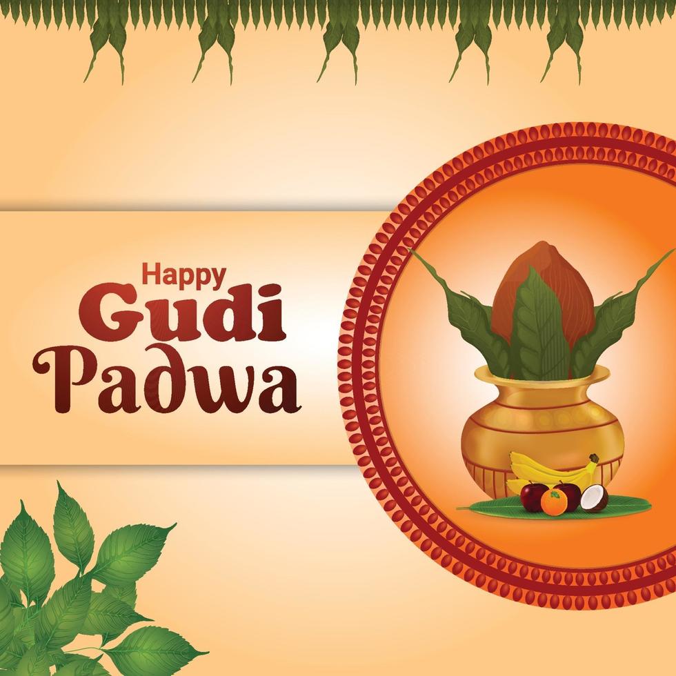 Happy gudi padwa indian festival greeting card with vector kalash