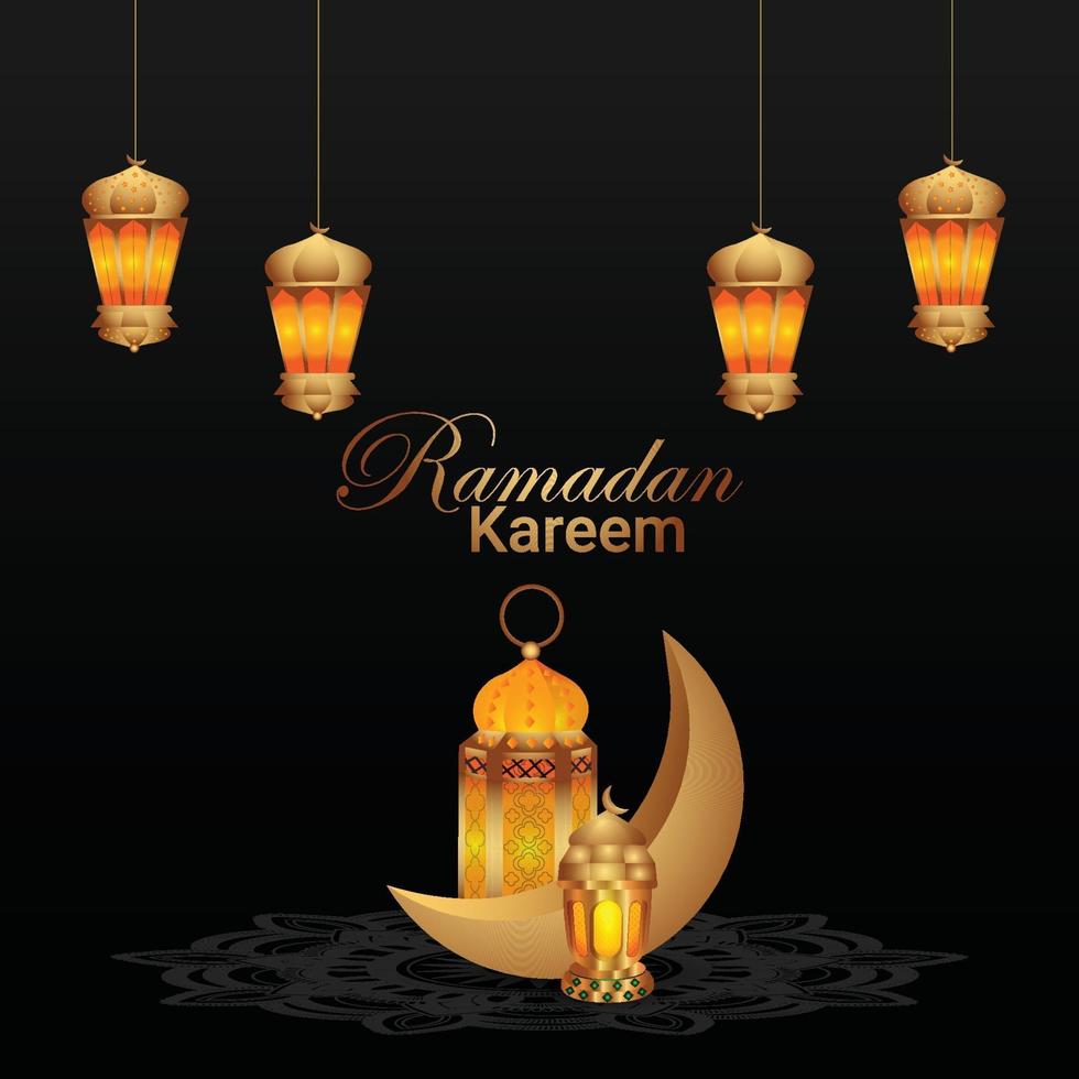 Ramadán kareem tarjeta de felicitación islámica y fondo con linterna dorada vector