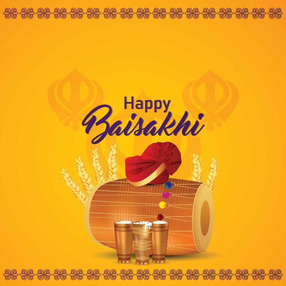 Sikh festival happy vaisakhi celebration greeting card and background vector