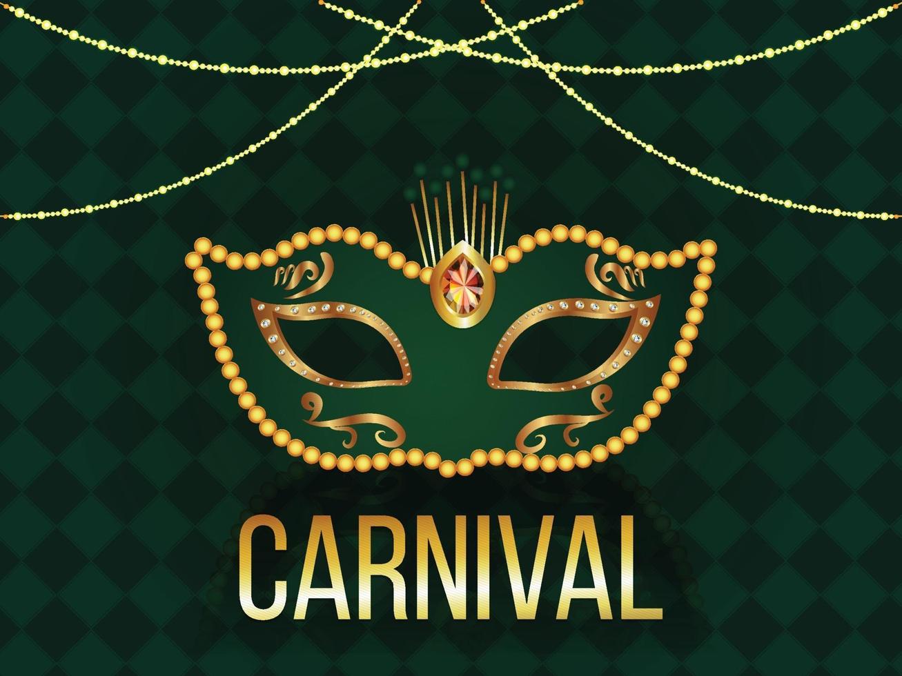 Green background of carnival or mardi grass with golden mask vector