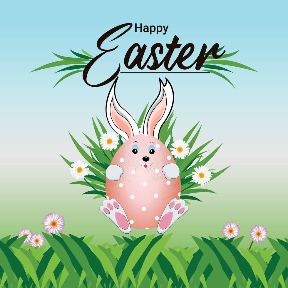 Happy easter background with cute bunny with green garden vector