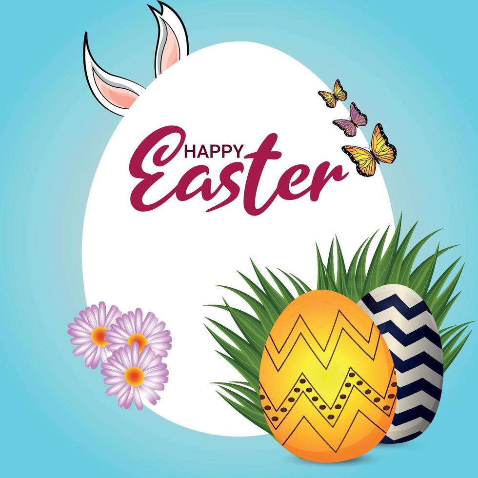 Easter day celebration background with easter egg and easter bunny vector