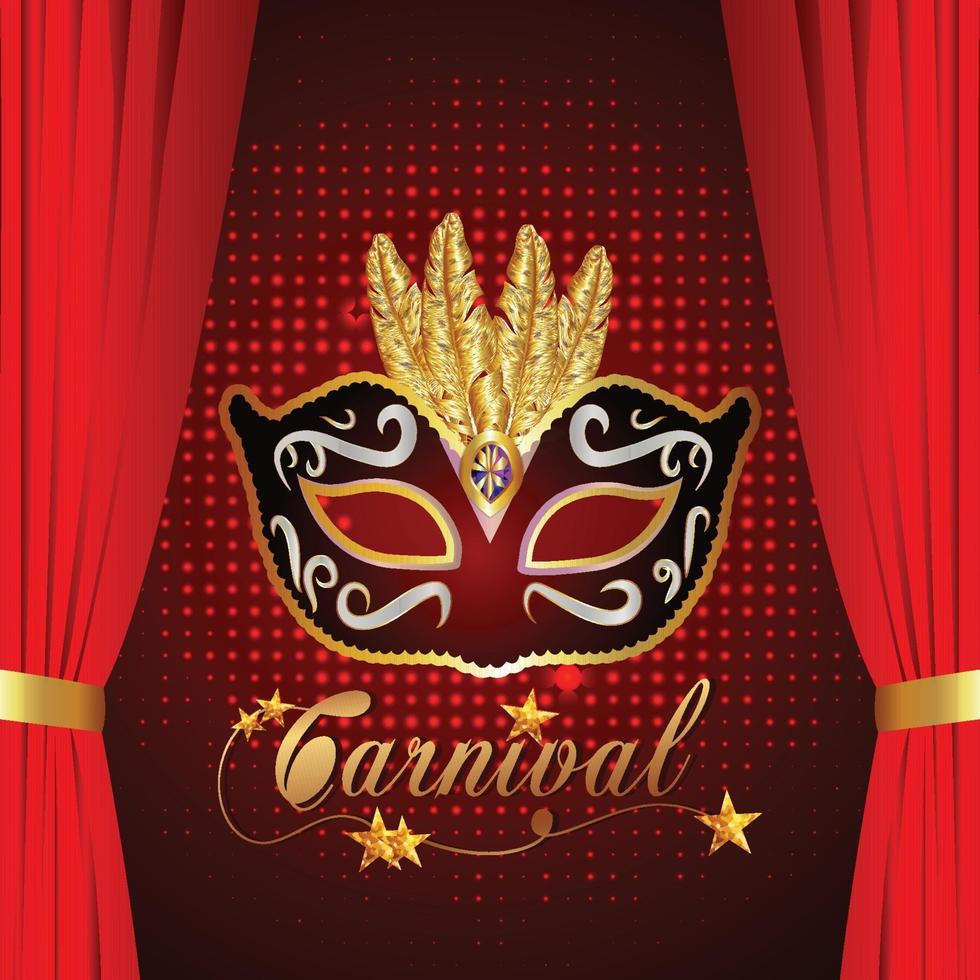 Tarjeta de felicitación de carnaval con máscara roja y dorada. vector