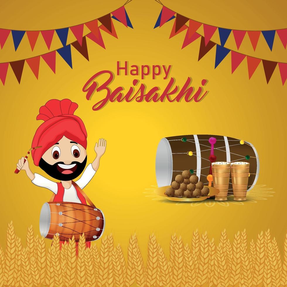 Creative illustration and background of happy baisakhi vector