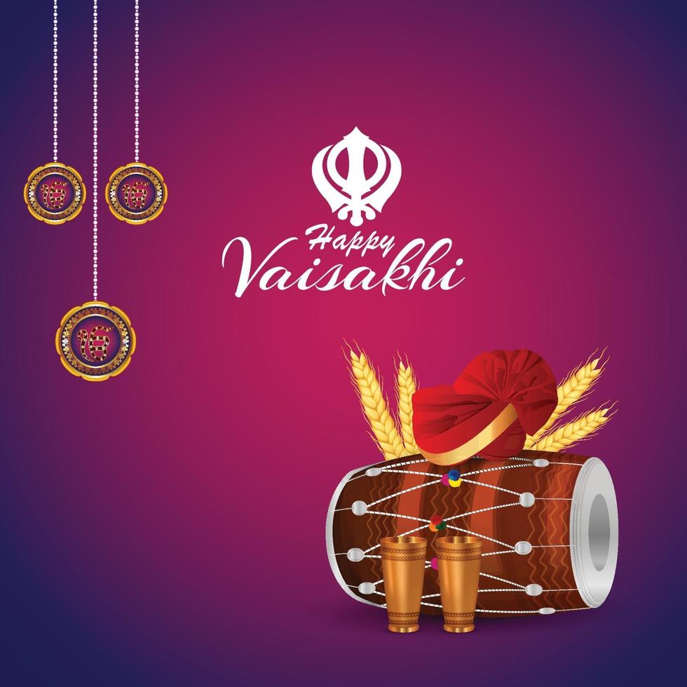 Realistic happy vaisakhi sikh indian festival background vector
