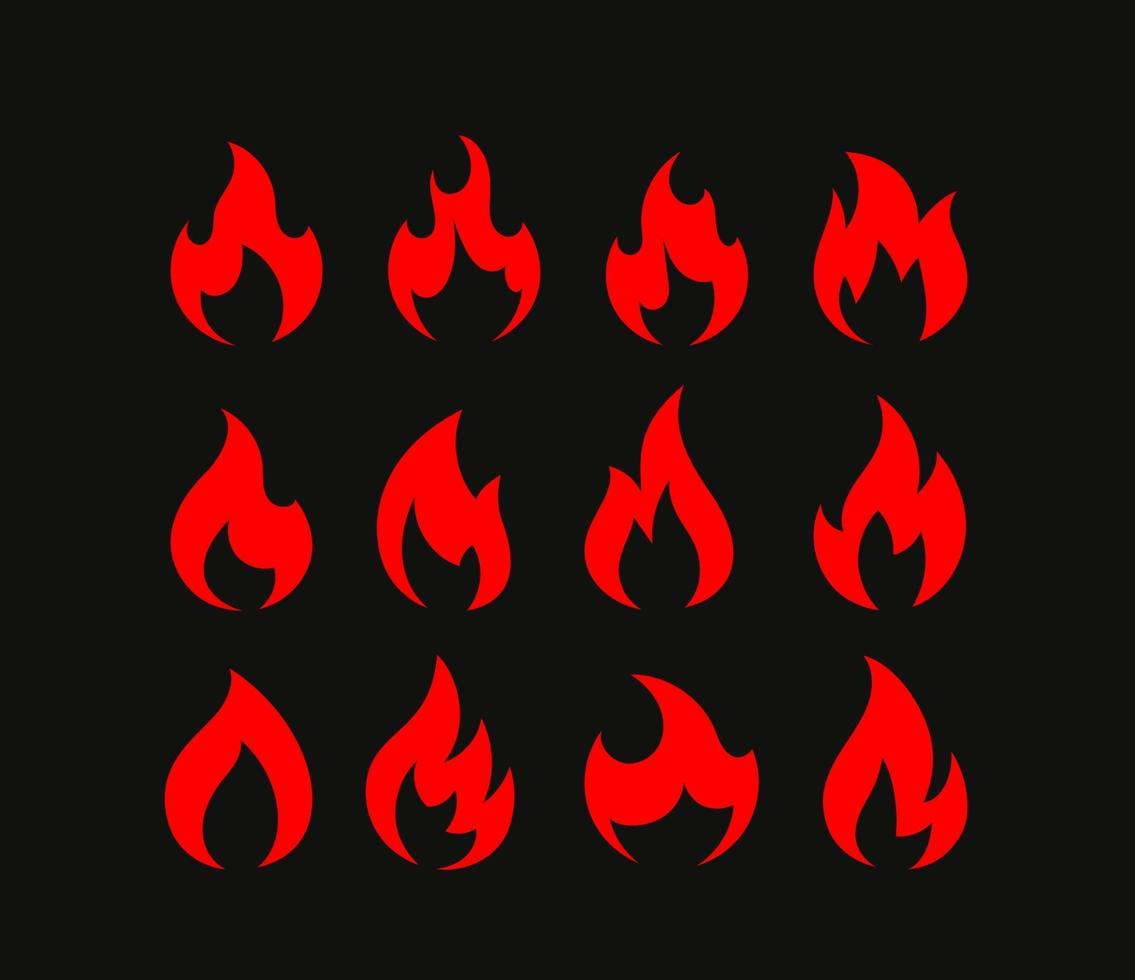 Color flames isolated on black background vector set