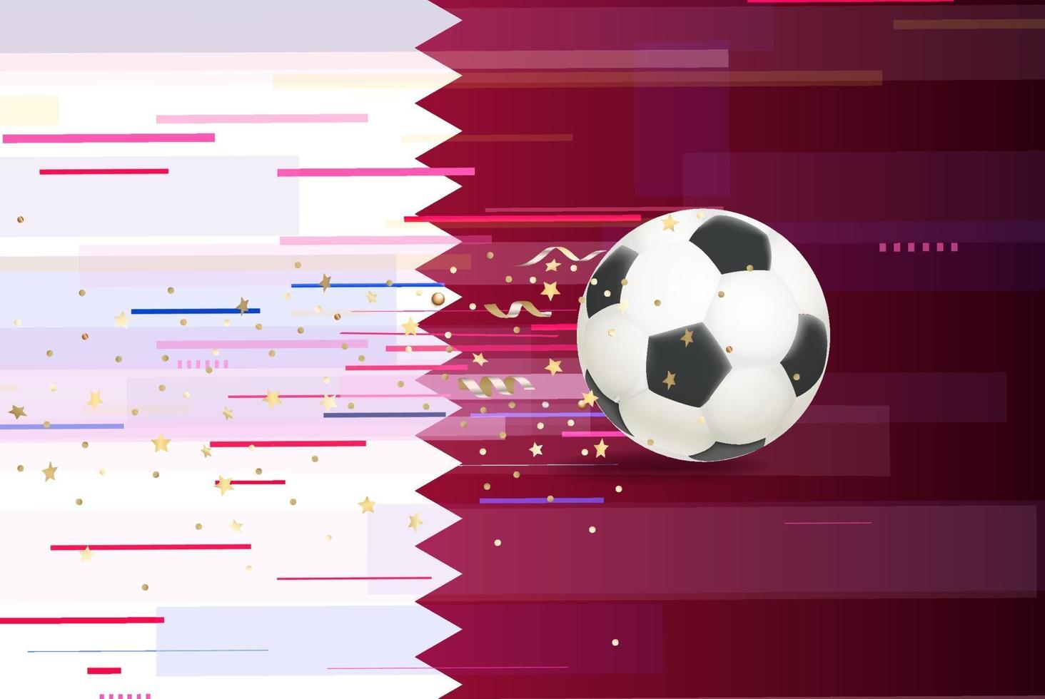 Balón de fútbol en el fondo de la bandera de qatar vector