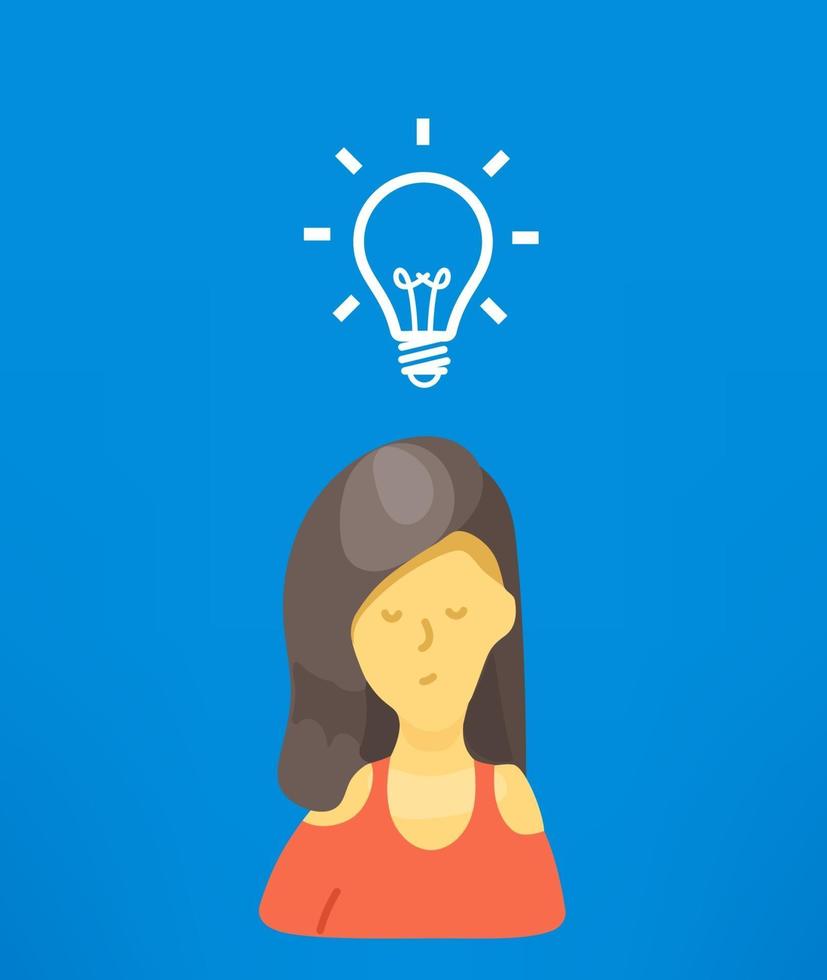Thinking businesswoman with idea sign. Idea concept vector