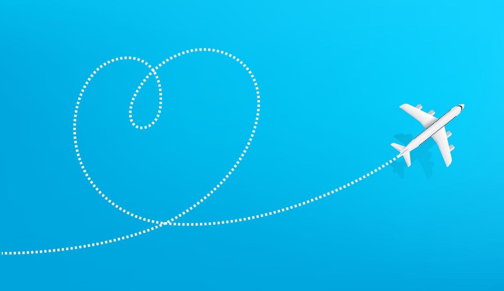 Honeymoon travel destination. Airplane drawing heart sign vector