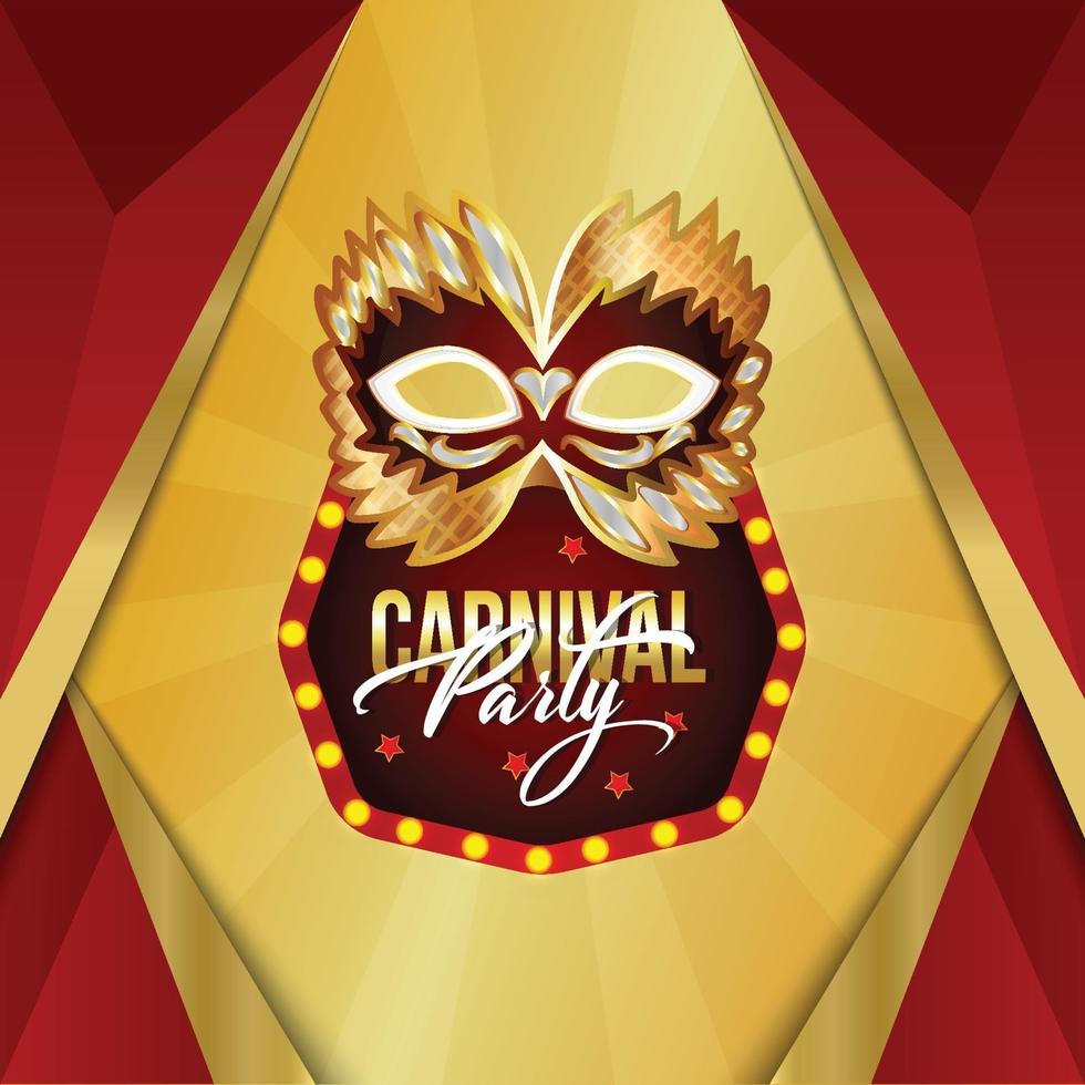 Fondo rojo y dorado del carnaval con máscara dorada. vector