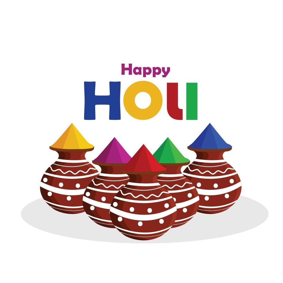 Happy holi indian festival with mud color pot and color gun vector