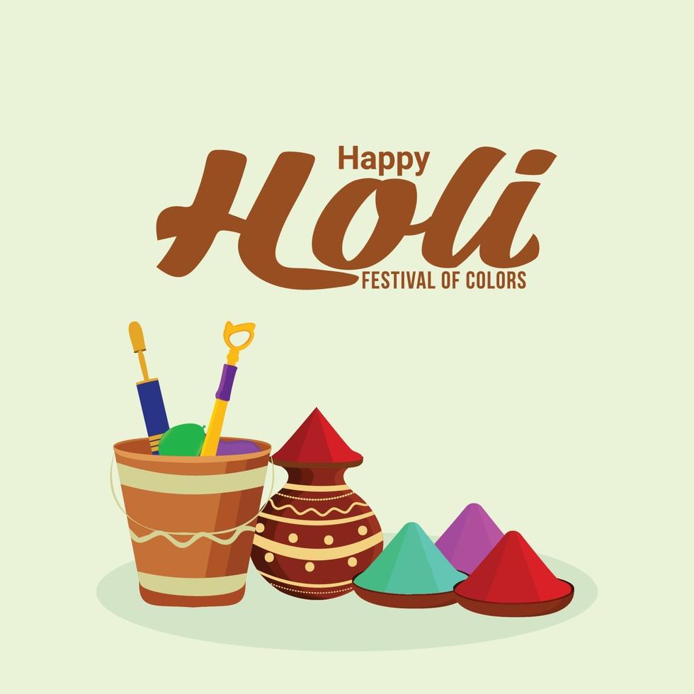 Happy holi indian festival background with color mud pot vector