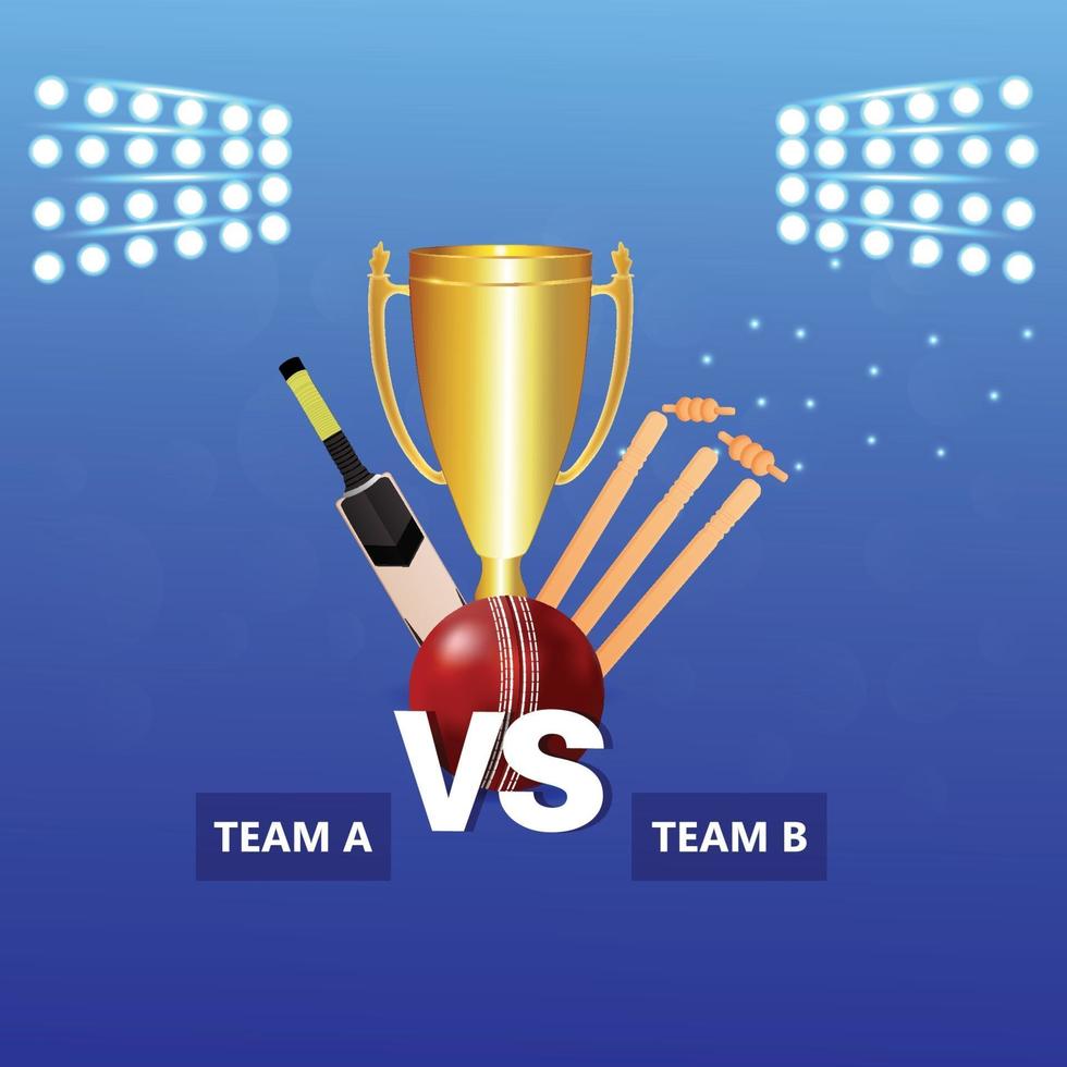 Cricket championship match with cricket equipment vector