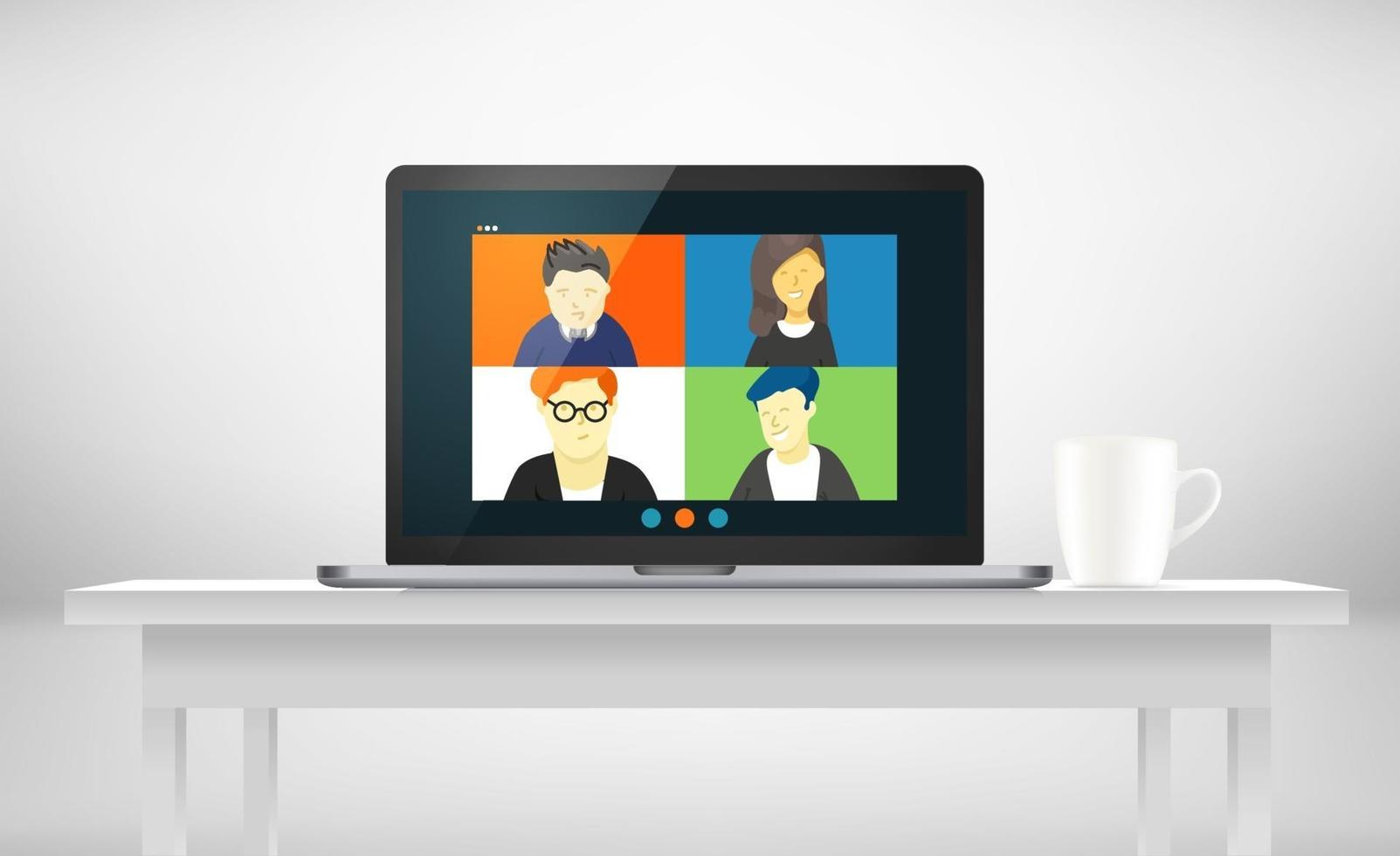 Conference call with business team online via application vector