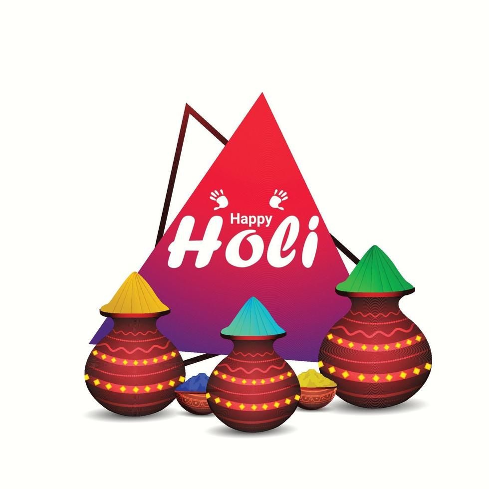 Realistic color mud pot and color bucket for happy holi celebration background vector