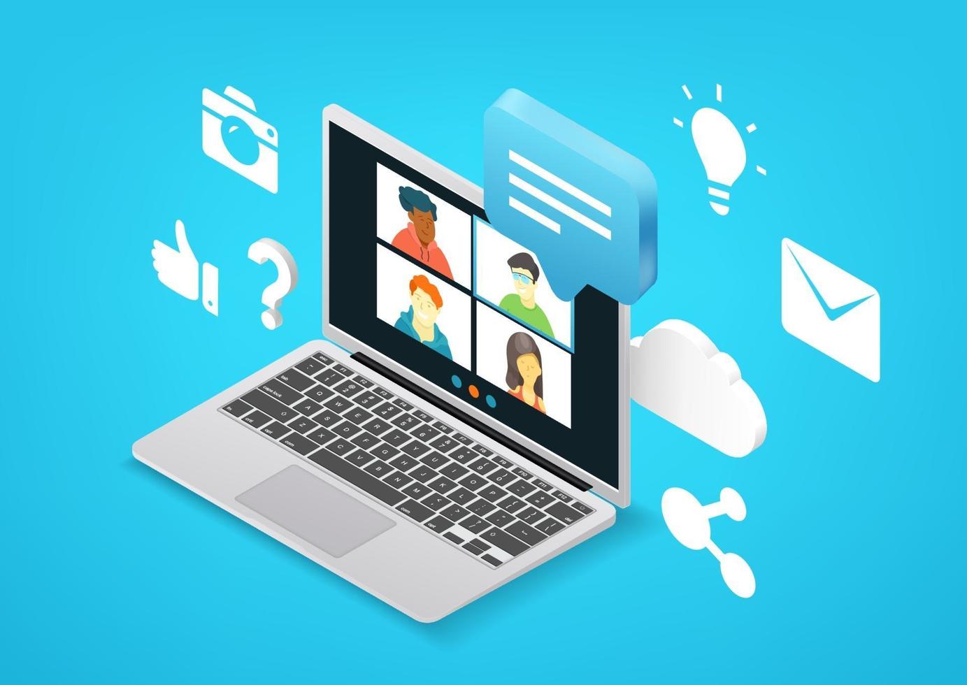 Conference call with business team via web application vector