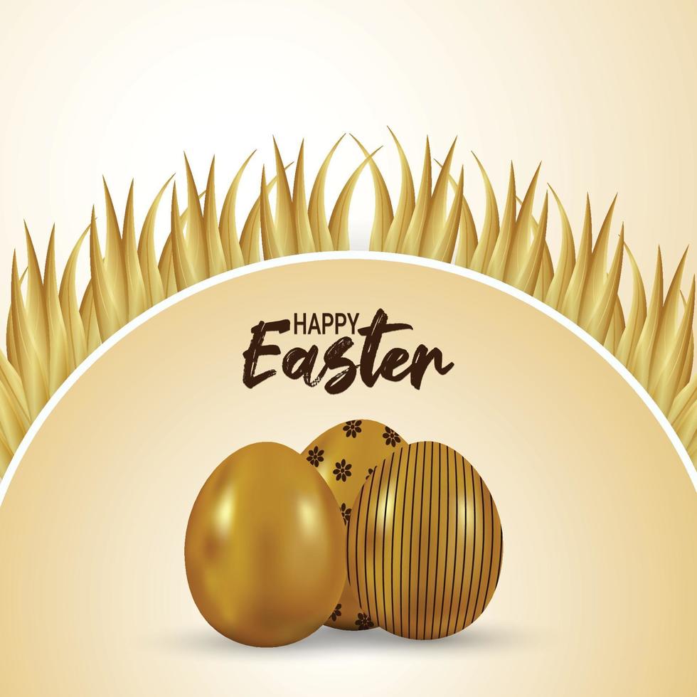 Happy easter day background with golden easter egg vector