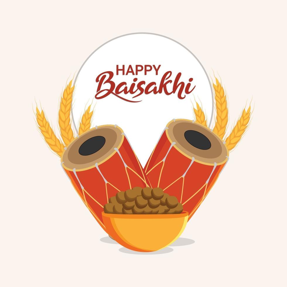 Flat design of happy vaisakhi greeting card with creative elements vector