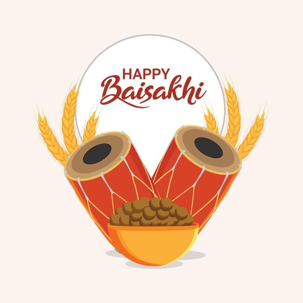 diseño plano de tarjeta de felicitación feliz vaisakhi con elementos creativos vector