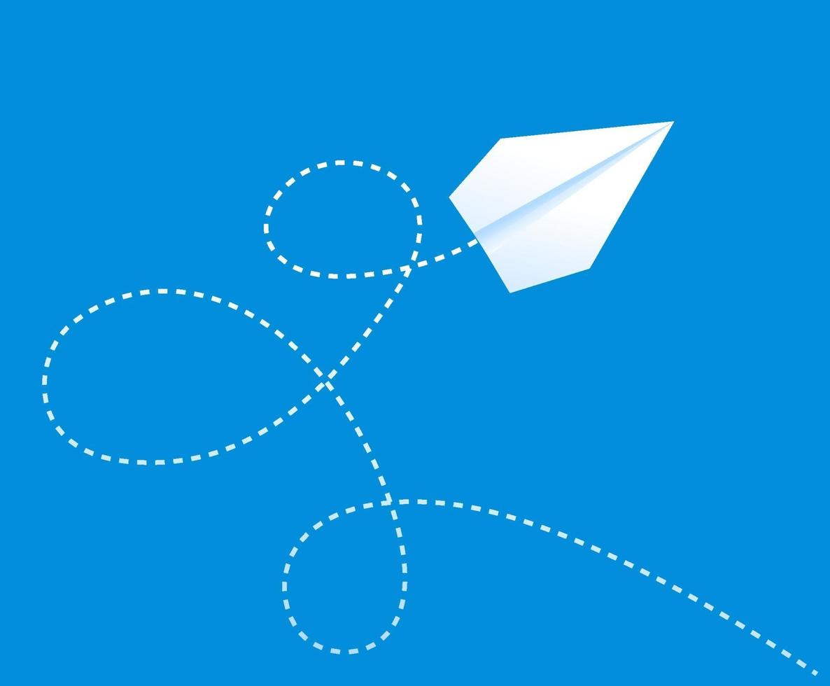 Paper plane on blue sky with the path. Travel vector concept