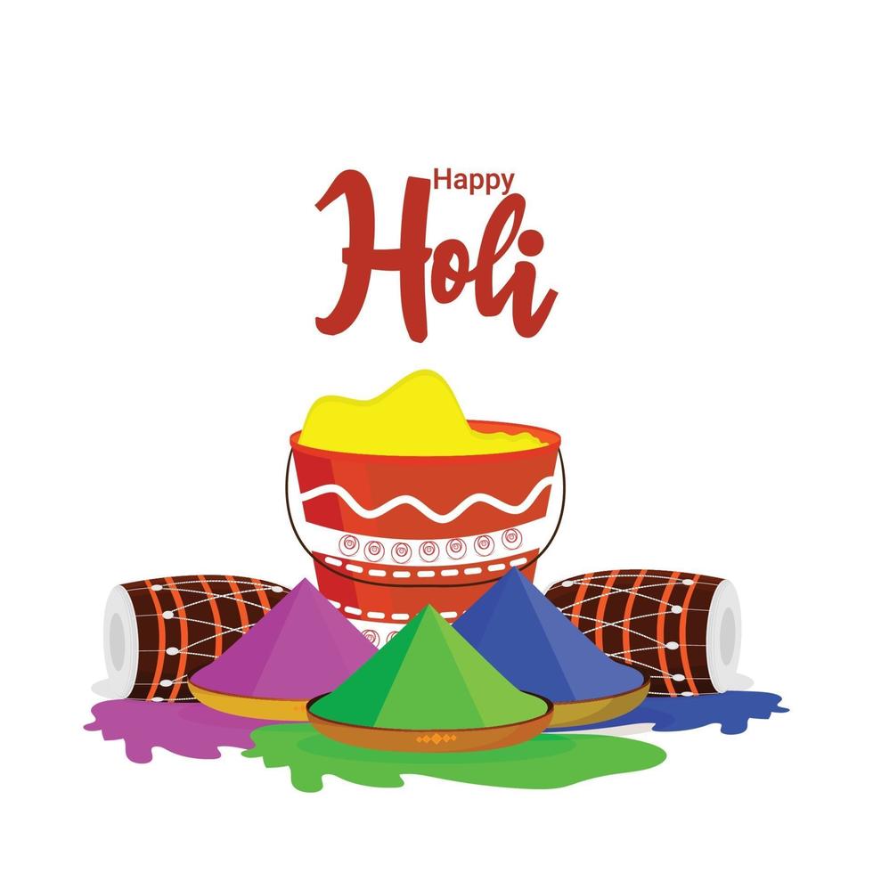 feliz celebración holi tarjeta de felicitación y fondo vector